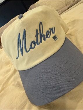 Mommday Mother Embroidered Two-Tone Baseball Cap - Cream & Dusty Blue